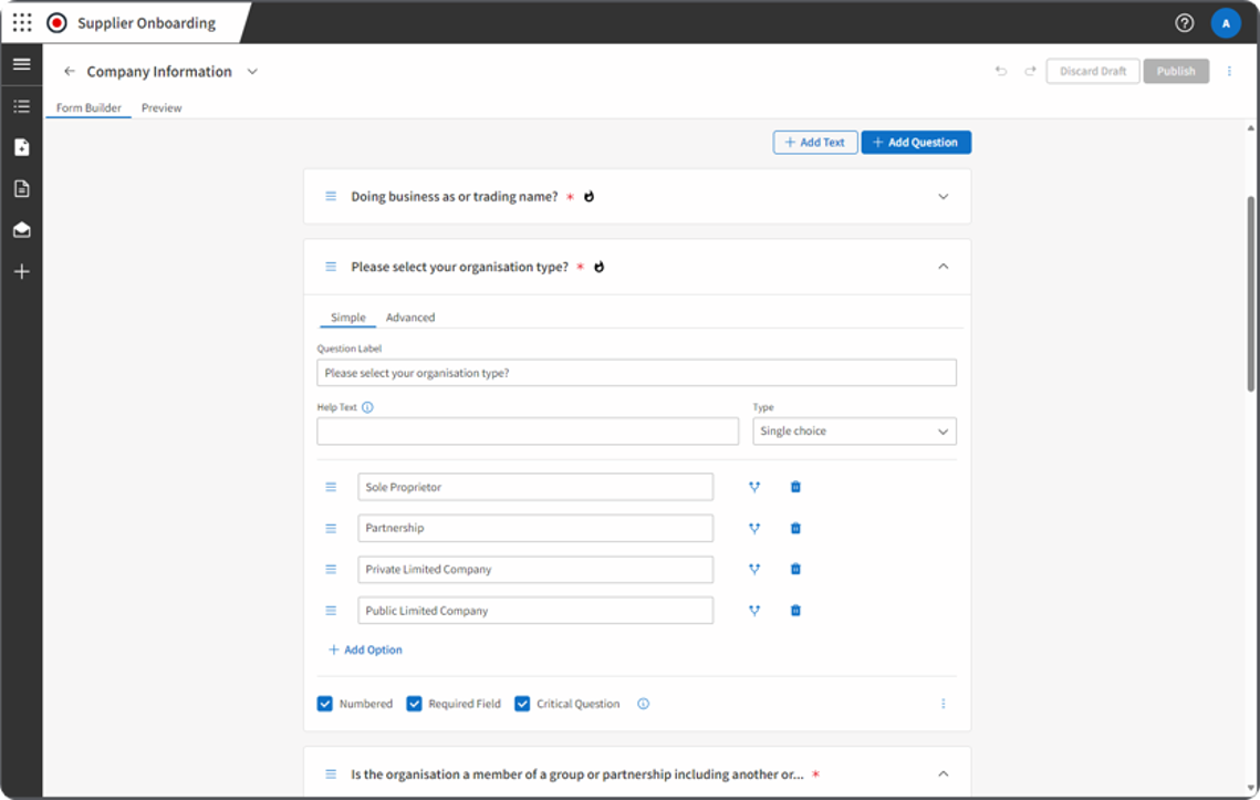 Supplier onboarding form builder