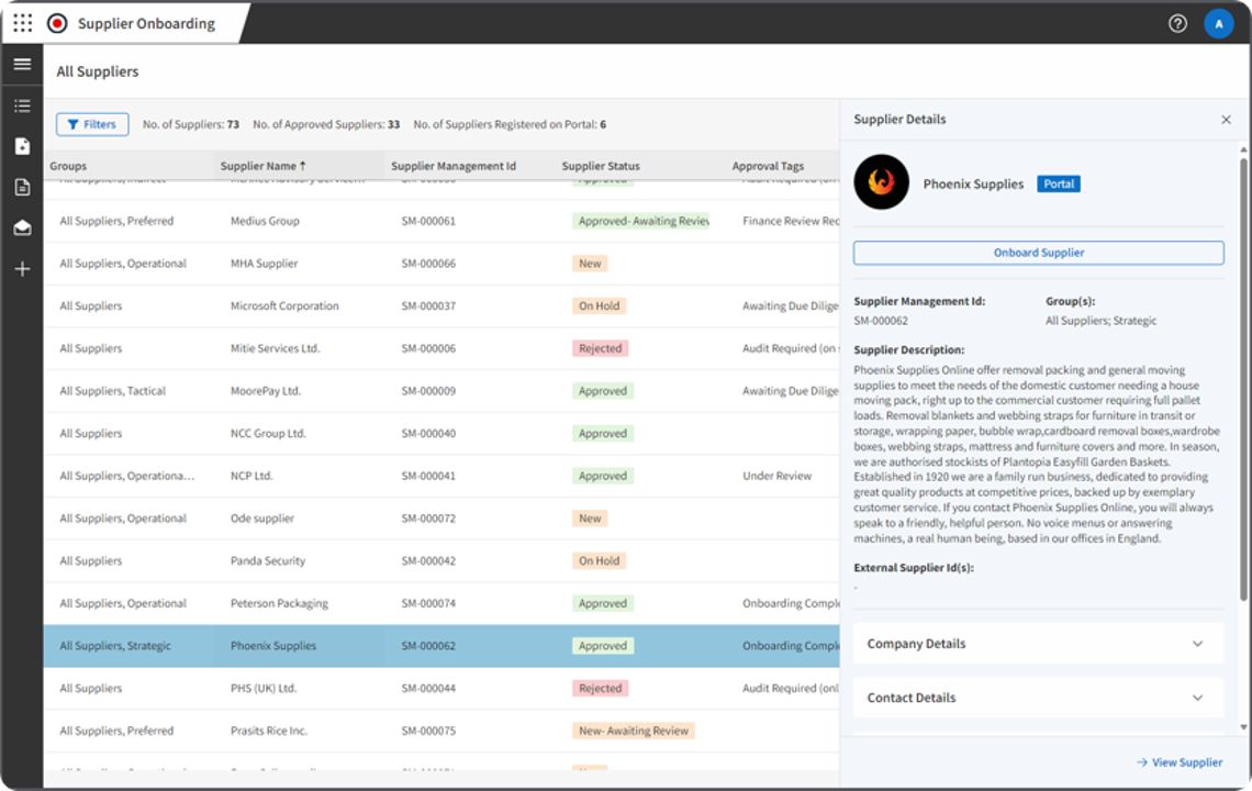 Supplier Management - All Suppliers screen