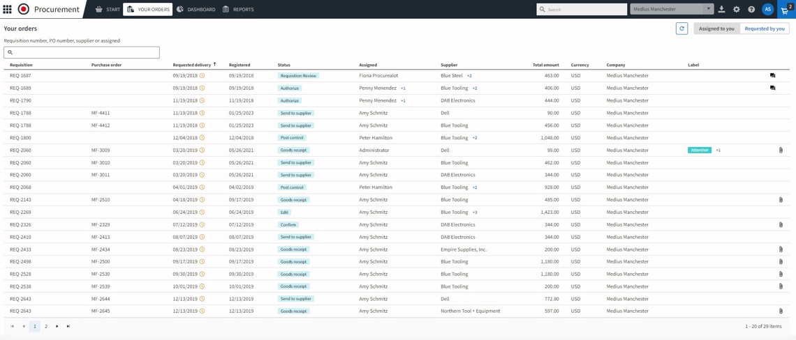 Procurement Features - Approvals screen