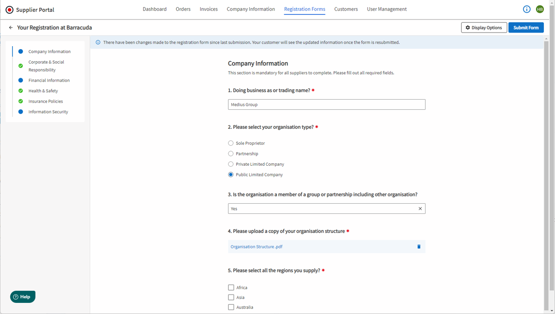 Supplier Onboarding dashboard screen