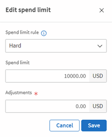 Procurement Features - Edit spend limit screen