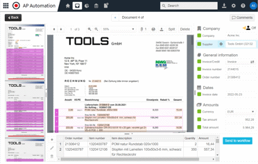 AP Automation- Intelligent Invoice screen