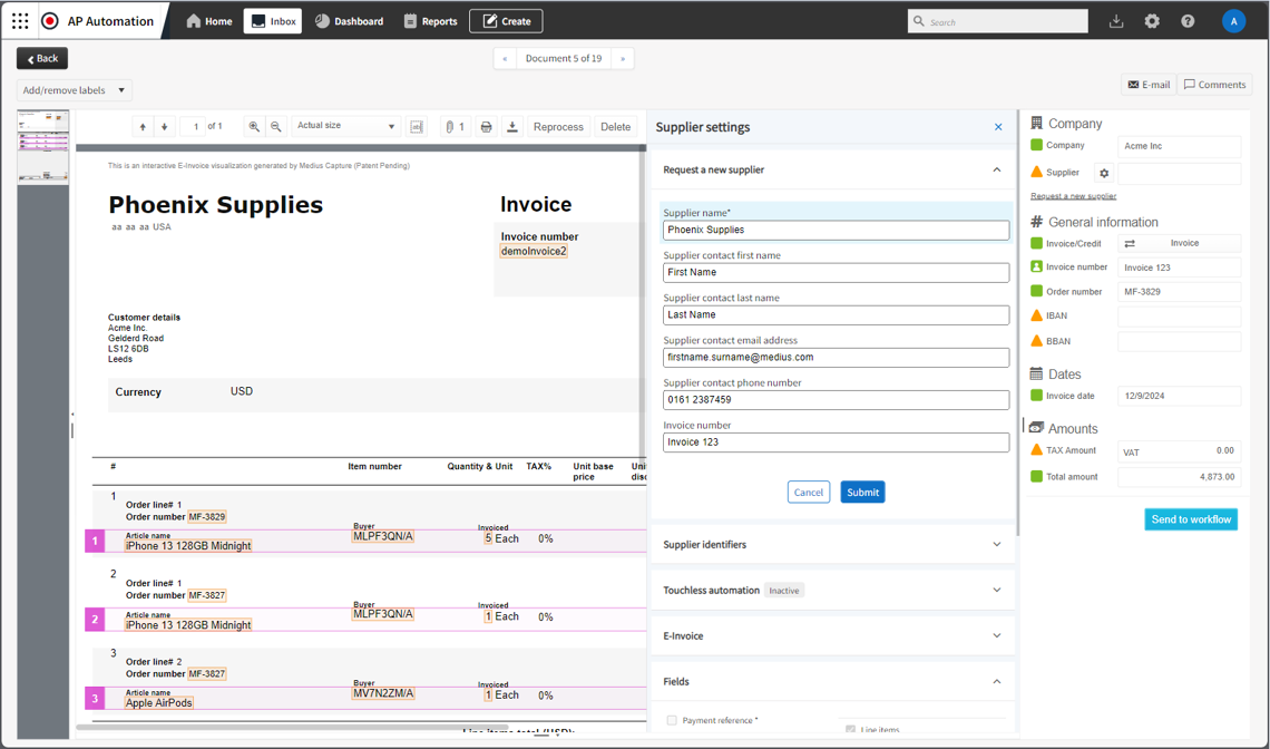 Supplier onboarding from invoice