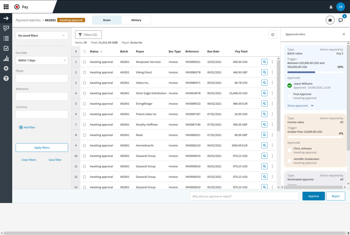 AP Pay Features - Automation screen