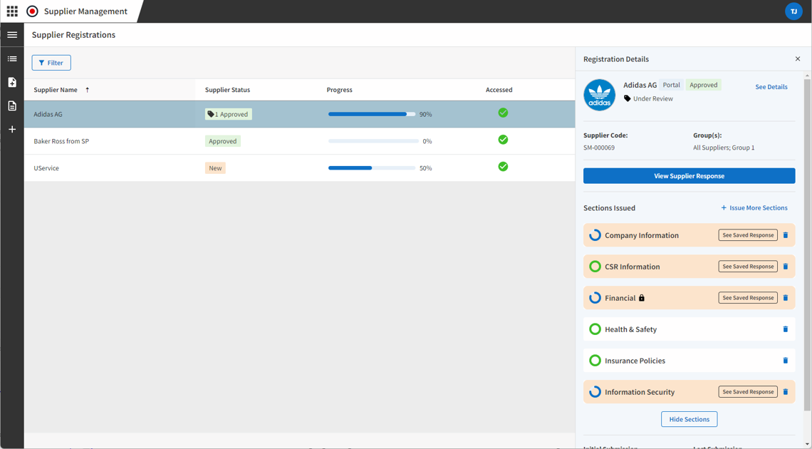 Leverancier onboarding scherm