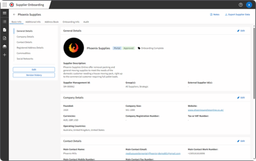 Supplier Onboarding record screen