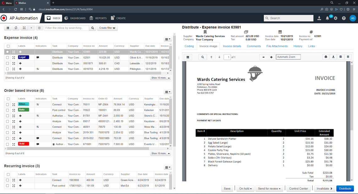 AP Automation - Dashboard screen