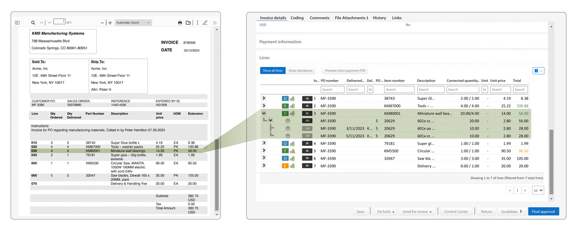 Oracle Fusion + Medius - Three-way matching