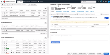 Pay Features - Invoice automatic coding suggestions screen