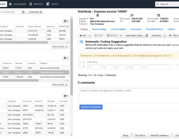 Pay Features - Invoice automatic coding suggestions screen