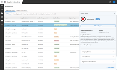 Supplier Management - All Suppliers screen